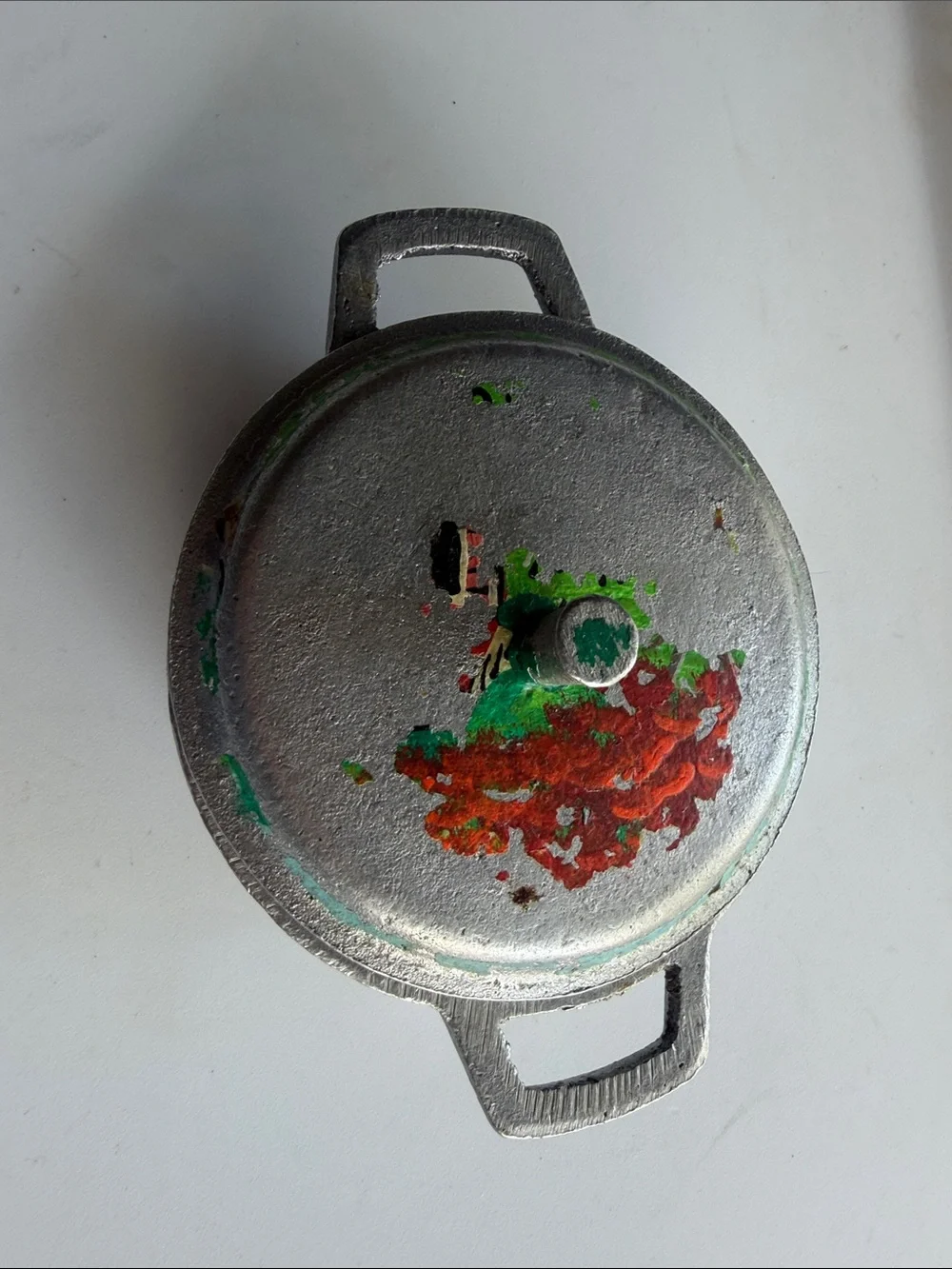 Cast Aluminum Cookware Lid in Silver with Red and Green Accents